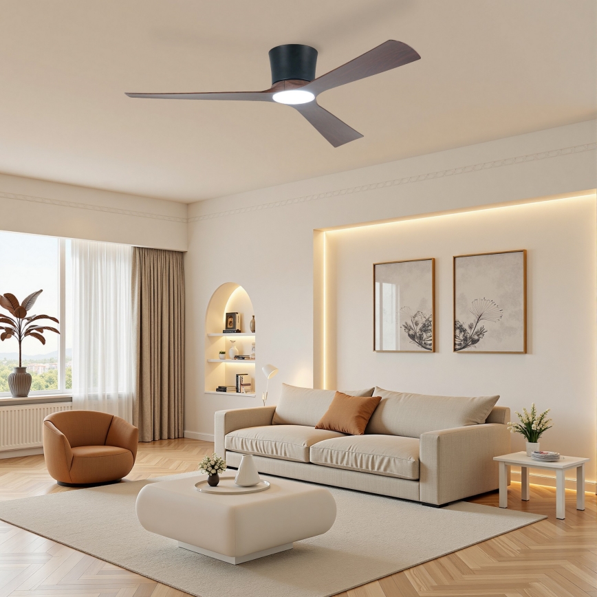 ZEVENTI - Ventilateur de plafond LED dimmable AUREX LED/24W/230V 3000/4000/6000K Wi-Fi Tuya noir/noyer + télécommande