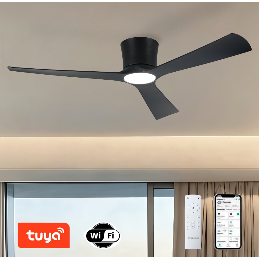 ZEVENTI - Ventilateur de plafond LED dimmable AUREX LED/24W/230V 3000/4000/6000K Wi‑Fi Tuya noir + télécommande