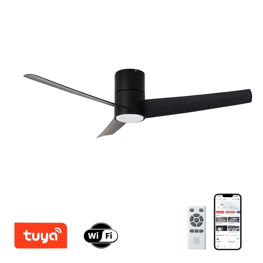 ZEVENTI - Ventilateur de plafond LED BARROSA 18W/230V 3000/4000/6000K Wi-Fi Tuya noir + télécommande