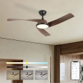 ZEVENTI - Ventilateur de plafond LED dimmable AERYS LED/24W/230V 3000/4000/6000K Wi‑Fi Tuya noir/noyer + télécommande