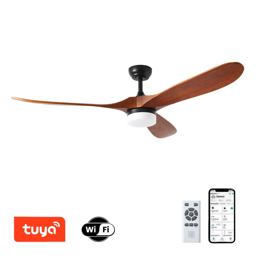 ZEVENTI - Ventilateur de plafond LED GINOSA LED/18W/230V 3000/4000/6000K Wi-Fi Tuya noir/chêne + télécommande