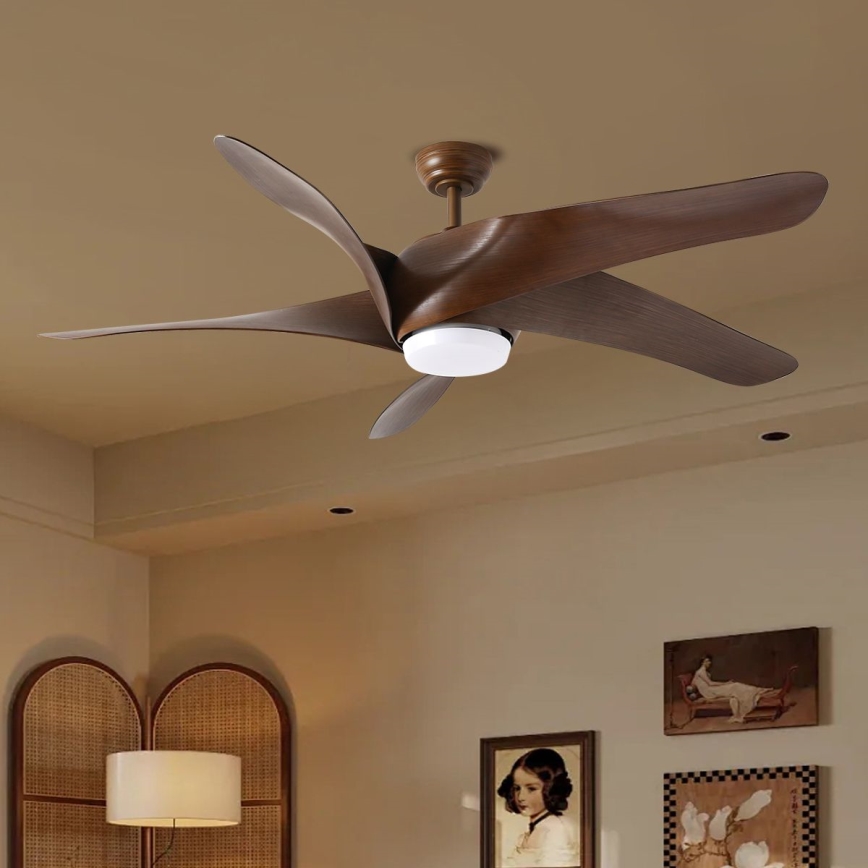 ZEVENTI - Ventilateur de plafond LED LUCCA LED/18W/230V 3000/4000/6000K Wi-Fi Tuya marron + télécommande