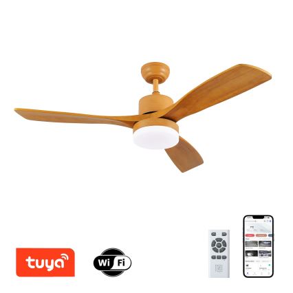 ZEVENTI - Ventilateur de plafond LED MARE LED/24W/230V 3000/4000/6000K Wi-Fi Tuya chêne + télécommande