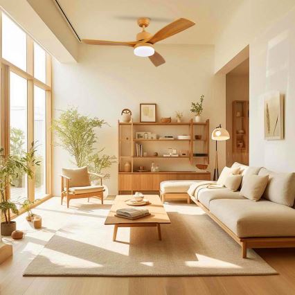 ZEVENTI - Ventilateur de plafond LED MARE LED/24W/230V 3000/4000/6000K Wi-Fi Tuya chêne + télécommande