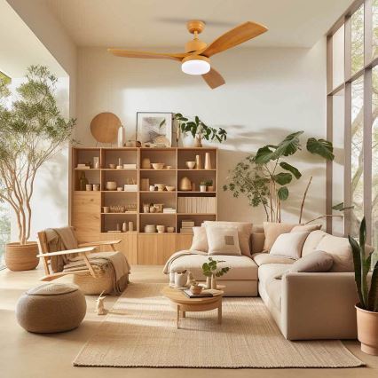 ZEVENTI - Ventilateur de plafond LED MARE LED/24W/230V 3000/4000/6000K Wi-Fi Tuya chêne + télécommande