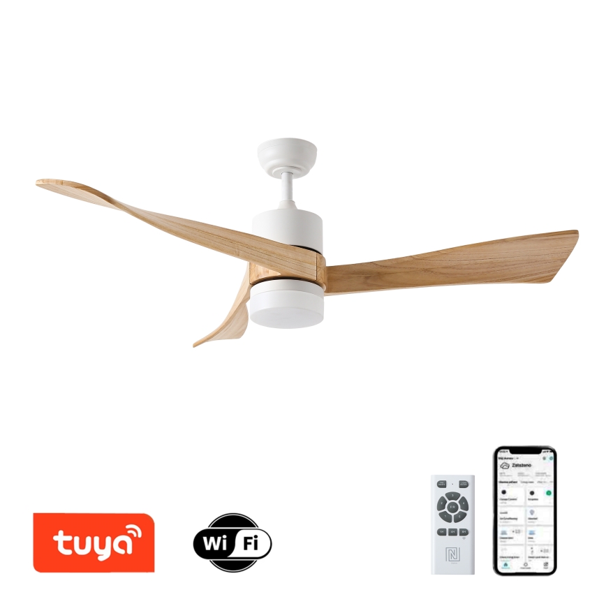 ZEVENTI - Ventilateur de plafond LED NATURITO LED/18W/230V 3000/4000/6000K Wi-Fi Tuya blanc/chêne + télécommande