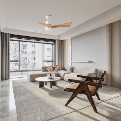 ZEVENTI - Ventilateur de plafond LED NATURITO LED/18W/230V 3000/4000/6000K Wi-Fi Tuya blanc/chêne + télécommande