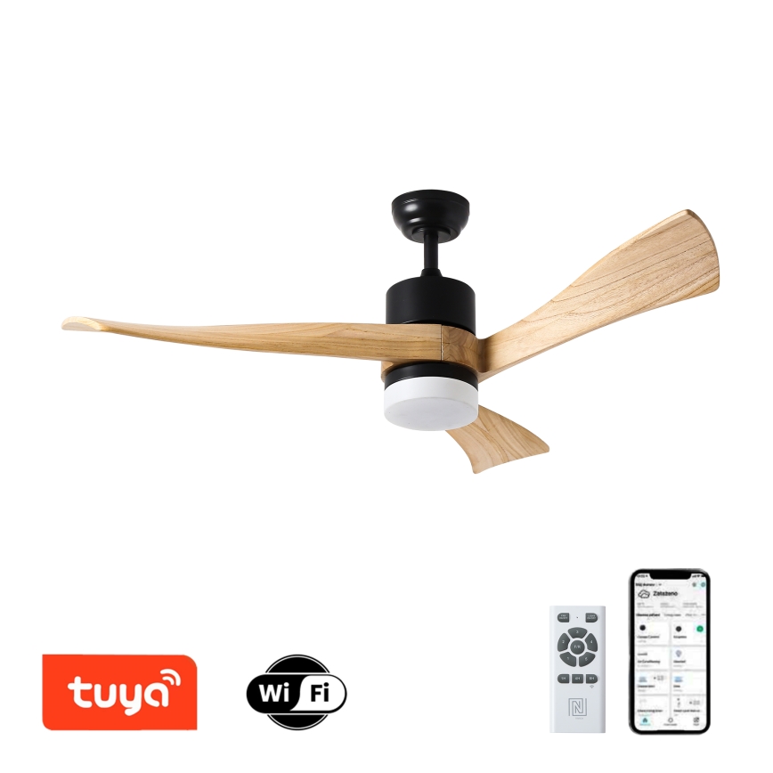 ZEVENTI - ventilateur de plafond LED NATURITO LED/18W/230V 3000/4000/6000K Wi-Fi Tuya noir/chêne + télécommande