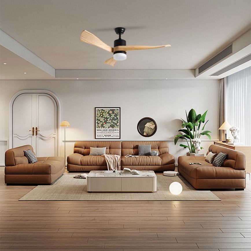 ZEVENTI - ventilateur de plafond LED NATURITO LED/18W/230V 3000/4000/6000K Wi-Fi Tuya noir/chêne + télécommande