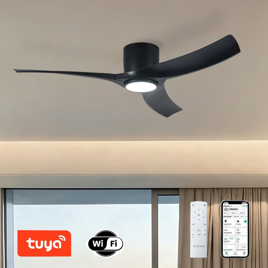 ZEVENTI - Ventilateur de plafond LED dimmable ORBITO LED/24W/230V 3000/4000/6000K Wi-Fi Tuya noir + télécommande