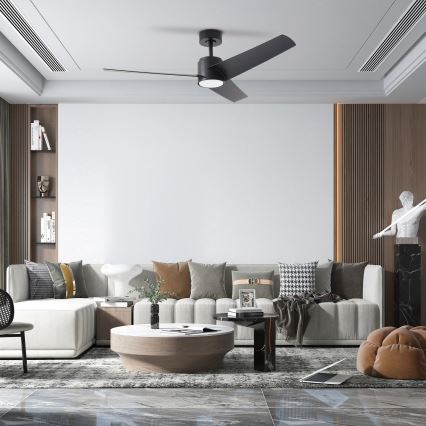 ZEVENTI - Ventilateur de plafond LED ORVIETO 18 W 230 V 3000/4000/6000 K Wi-Fi Tuya noir avec télécommande