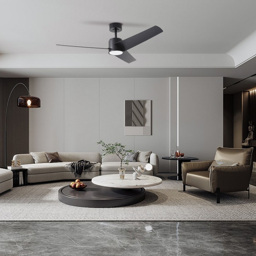 ZEVENTI - Ventilateur de plafond LED ORVIETO 18 W 230 V 3000/4000/6000 K Wi-Fi Tuya noir avec télécommande