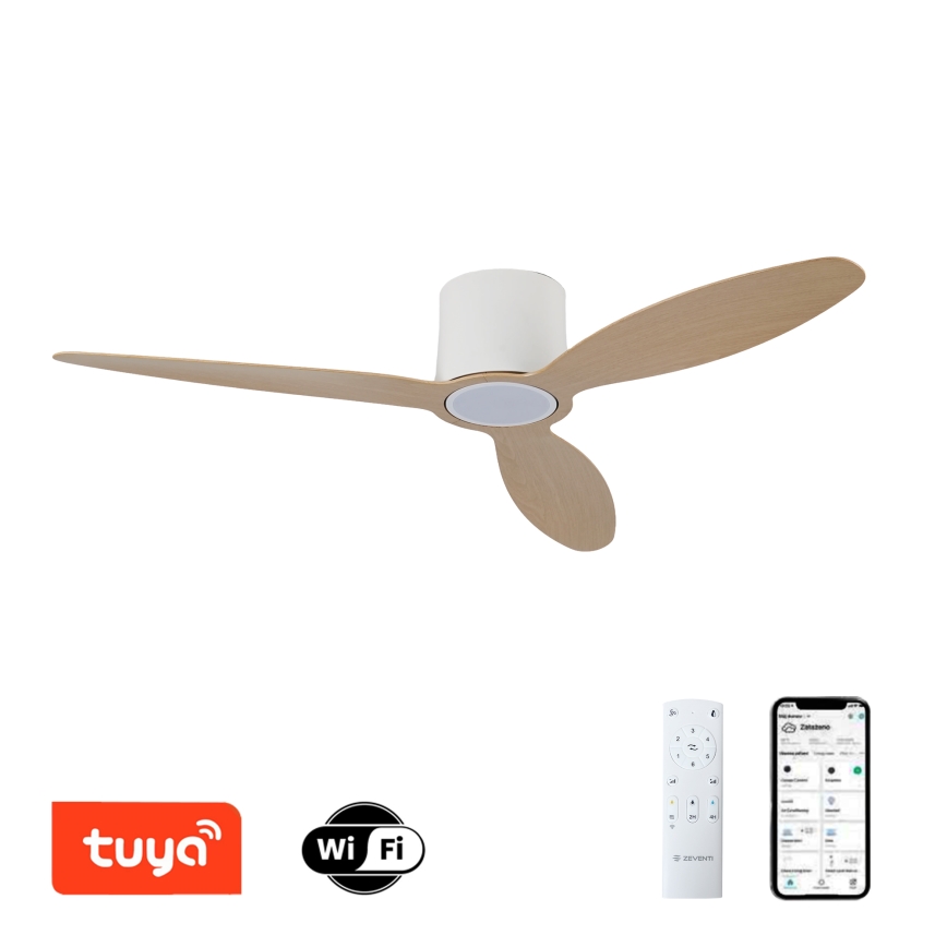 ZEVENTI - Ventilateur de plafond LED dimmable VENTORA LED/24W/230V 3000/4000/6000K Wi-Fi Tuya blanc/chêne + télécommande