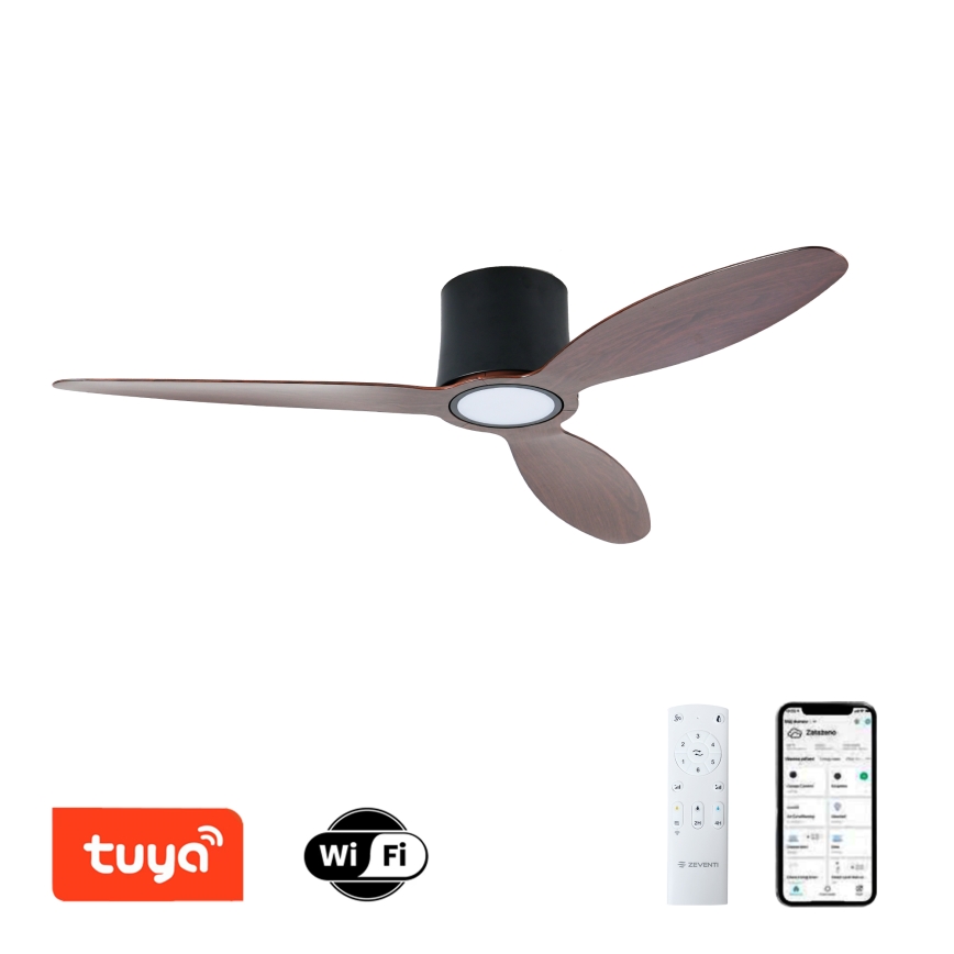 ZEVENTI - Ventilateur de plafond LED dimmable VENTORA LED/24W/230V 3000/4000/6000K Wi-Fi Tuya noir/noyer + télécommande