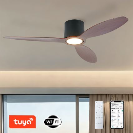 ZEVENTI - Ventilateur de plafond LED dimmable VENTORA LED/24W/230V 3000/4000/6000K Wi-Fi Tuya noir/noyer + télécommande