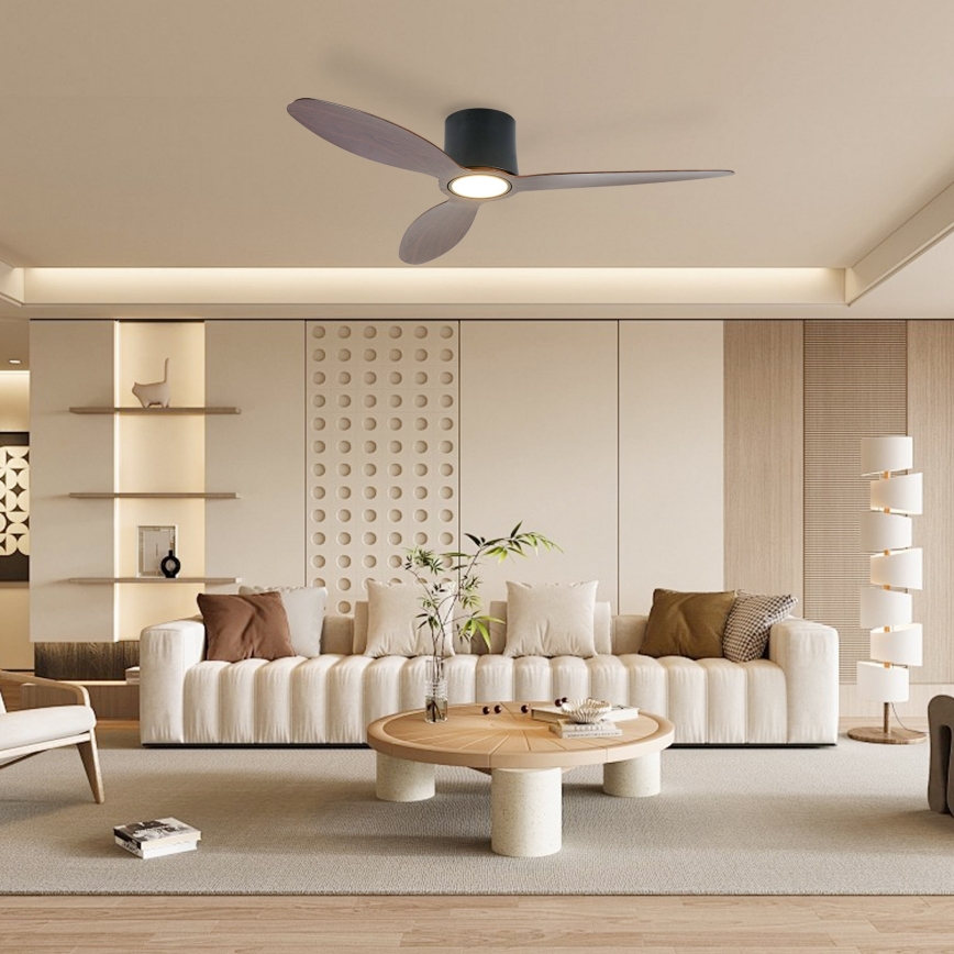 ZEVENTI - Ventilateur de plafond LED dimmable VENTORA LED/24W/230V 3000/4000/6000K Wi-Fi Tuya noir/noyer + télécommande