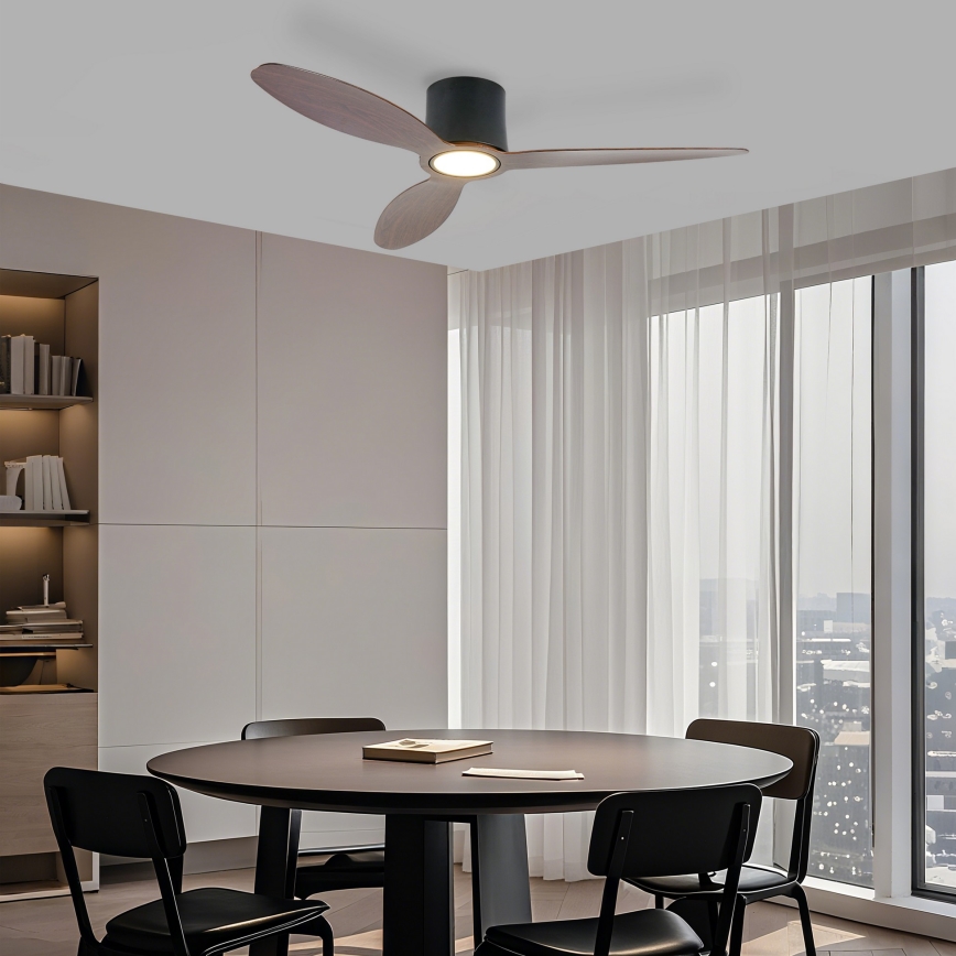 ZEVENTI - Ventilateur de plafond LED dimmable VENTORA LED/24W/230V 3000/4000/6000K Wi-Fi Tuya noir/noyer + télécommande