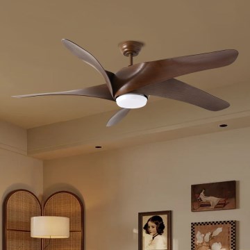 ZEVENTI - Ventilateur de plafond LUCCA LED/18W/230V 3000-6000K Wi-Fi Tuya marron + Télécommande