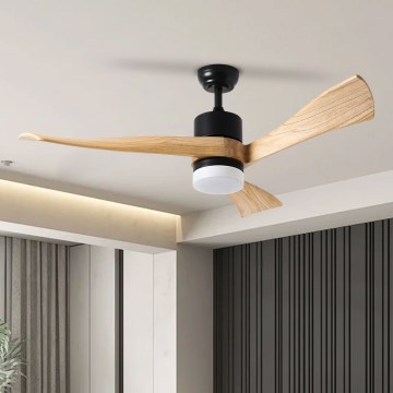 ZEVENTI - Ventilateur de plafond NATURITO LED/18W/230V 3000-6000K Wi-Fi Tuya noir/chêne + Télécommande