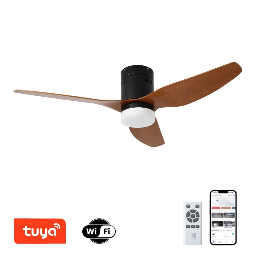 ZEVENTI - Ventilateur de plafond PADUA LED/18W/230V 3000-6000K Wi-Fi Tuya noir/marron + Télécommande