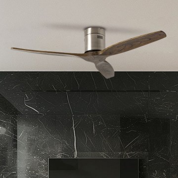 ZEVENTI - Ventilateur de plafond SPELLO Wi‑Fi Tuya chrome mat/chêne + télécommande