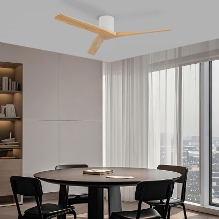 ZEVENTI - Ventilateur de plafond VELLON Wi-Fi Tuya blanc/bois de paulownia + télécommande