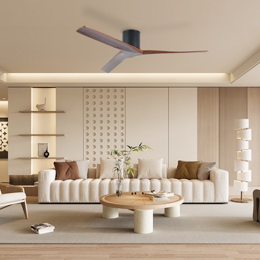 ZEVENTI - Ventilateur de plafond VELLON Wi-Fi Tuya noir/noyer + télécommande
