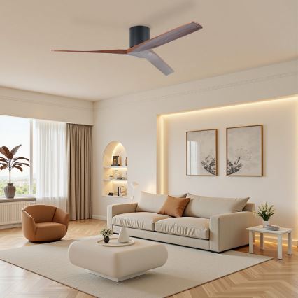 ZEVENTI - Ventilateur de plafond VELLON Wi-Fi Tuya noir/noyer + télécommande