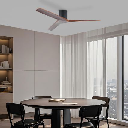 ZEVENTI - Ventilateur de plafond VELLON Wi-Fi Tuya noir/noyer + télécommande