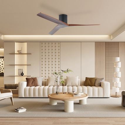 ZEVENTI - Ventilateur de plafond VELLON Wi-Fi Tuya noir/noyer + télécommande