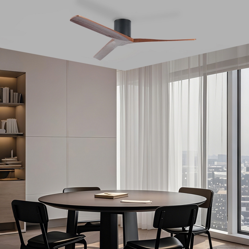 ZEVENTI - Ventilateur de plafond VELLON Wi-Fi Tuya noir/noyer + télécommande