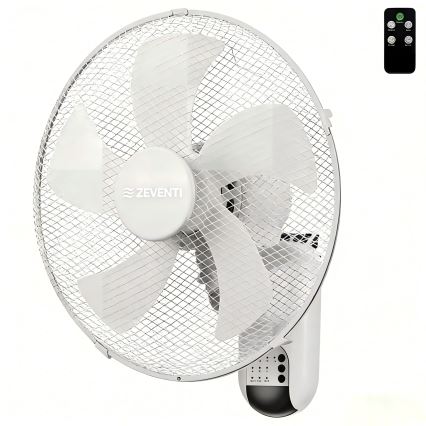 ZEVENTI - Ventilateur mural FANNY 45 W / 230 V Ø 41 cm blanc + télécommande incluse