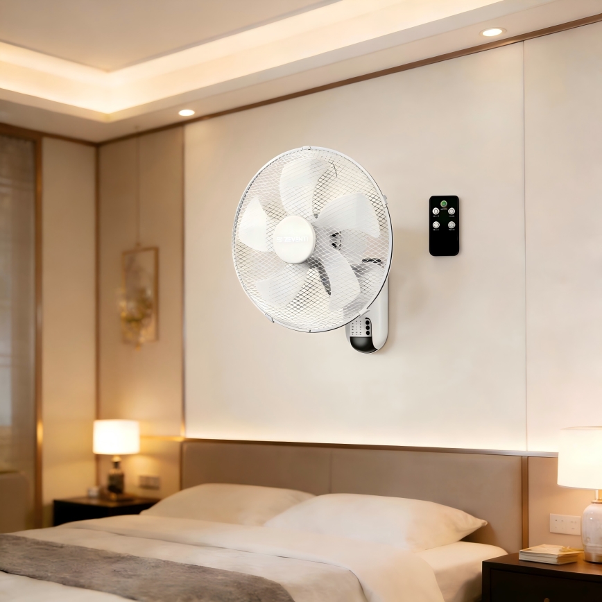 ZEVENTI - Ventilateur mural FANNY 45 W / 230 V Ø 41 cm blanc + télécommande incluse