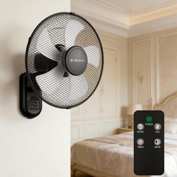 ZEVENTI - Ventilateur mural FANNY 45W/230V Ø 41 cm noir avec télécommande