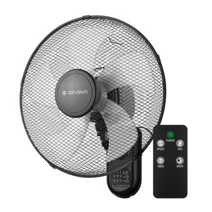 ZEVENTI - Ventilateur mural FANNY 45W/230V Ø 41 cm noir avec télécommande