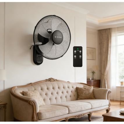 ZEVENTI - Ventilateur mural FANNY 45W/230V Ø 41 cm noir + télécommande