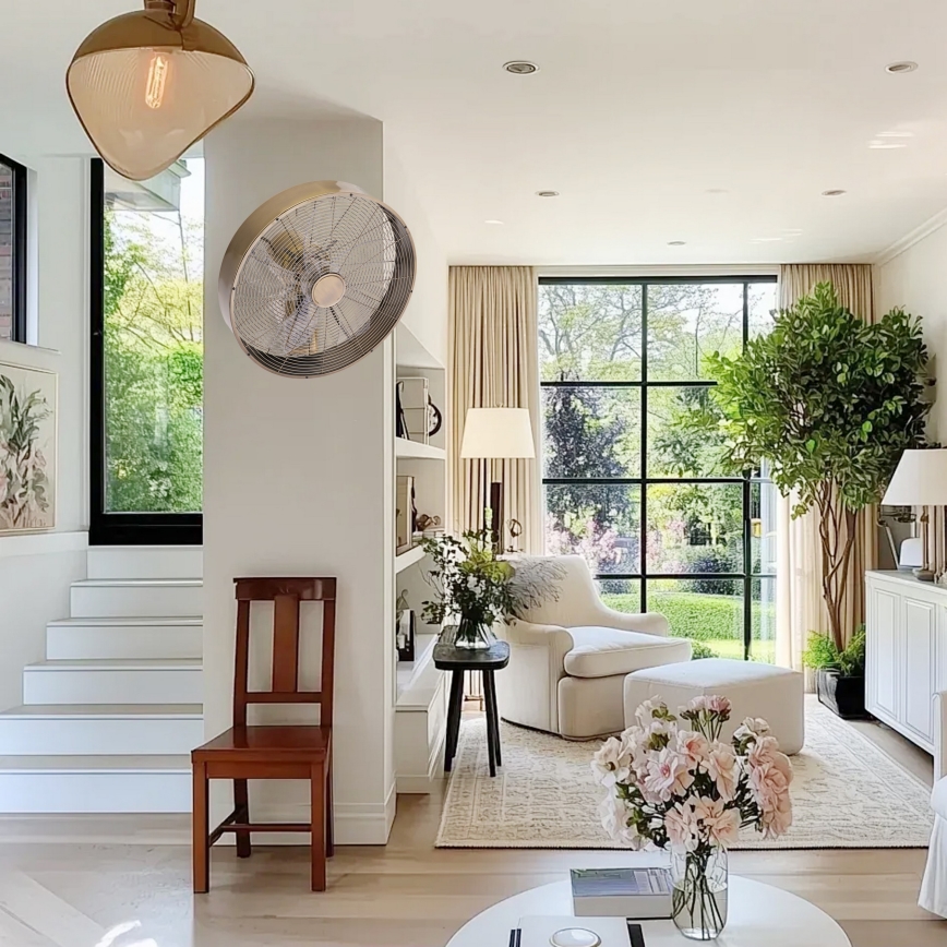 ZEVENTI - Ventilateur mural FANNY 50W/230V Ø 45 cm bronze + télécommande