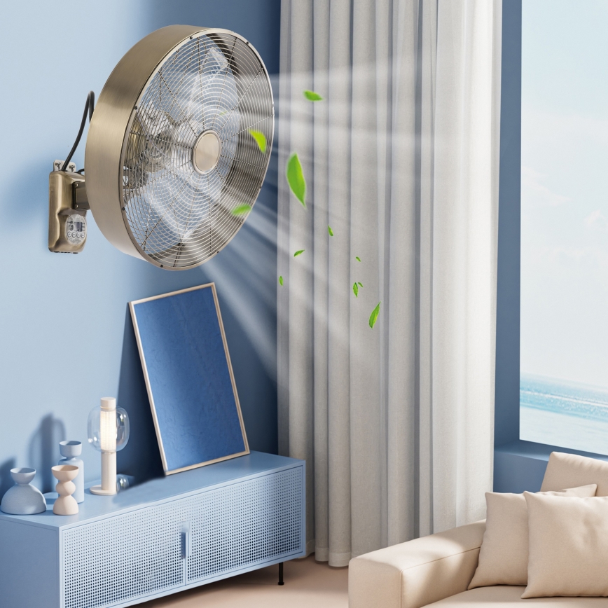 ZEVENTI - Ventilateur mural FANNY 50W/230V Ø 45 cm bronze + télécommande