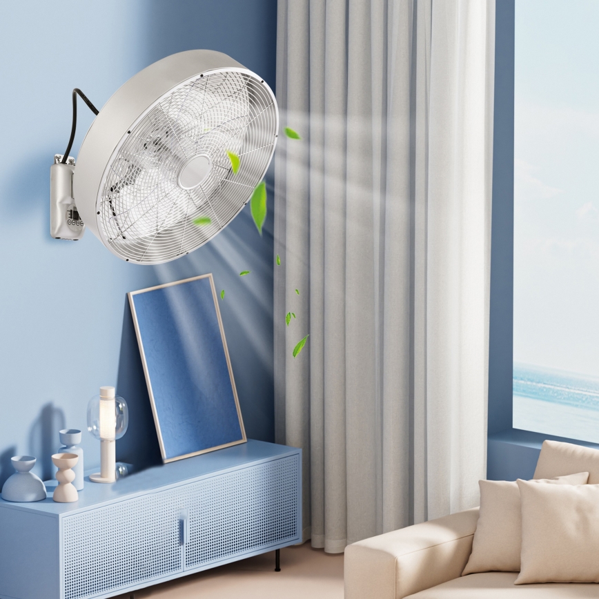 ZEVENTI - Ventilateur mural FANNY 50W/230V Ø 45 cm chrome mat + télécommande