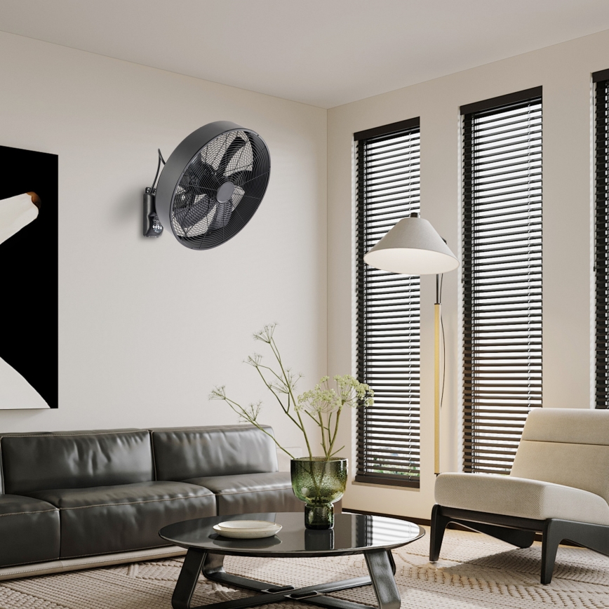 ZEVENTI - Ventilateur mural FANNY 50W/230V noir + télécommande