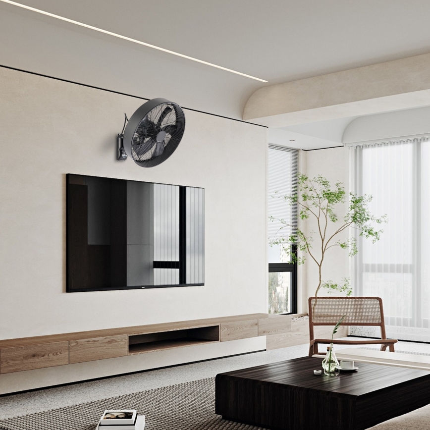 ZEVENTI - Ventilateur mural FANNY 50W/230V noir + télécommande
