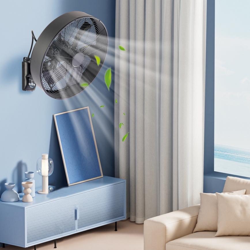 ZEVENTI - Ventilateur mural FANNY 50W/230V noir + télécommande