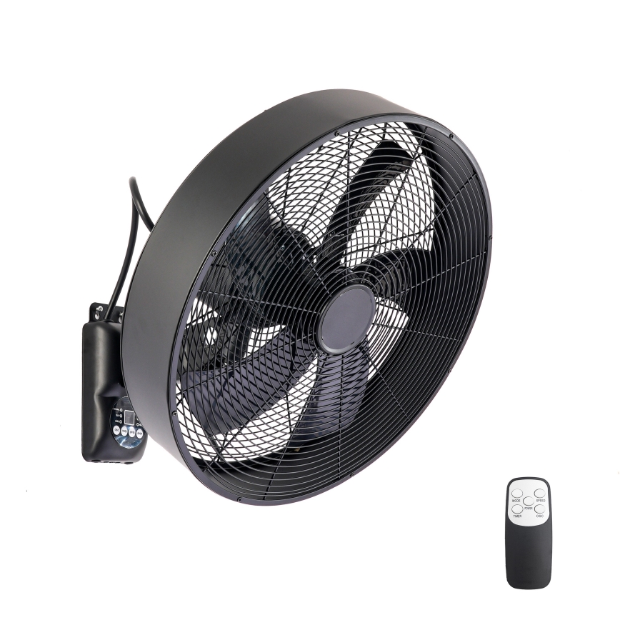 ZEVENTI - Ventilateur mural FANNY 50W/230V noir + télécommande