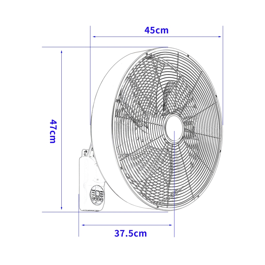ZEVENTI - Ventilateur mural FANNY 50W/230V noir + télécommande