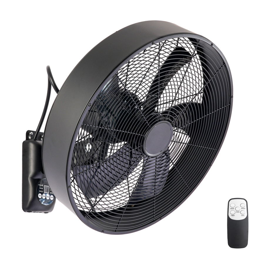 ZEVENTI - Ventilateur mural FANNY 50W/230V Ø 45 cm noir + télécommande