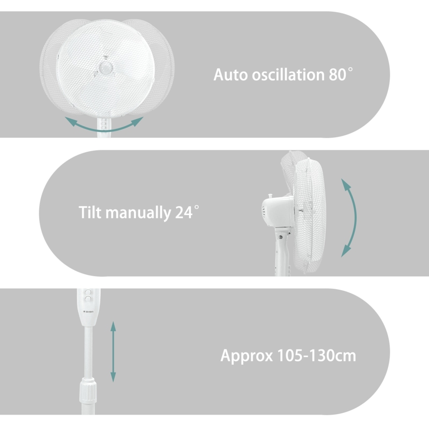 ZEVENTI - Ventilateur sur pied FLOW 40W/230V blanc