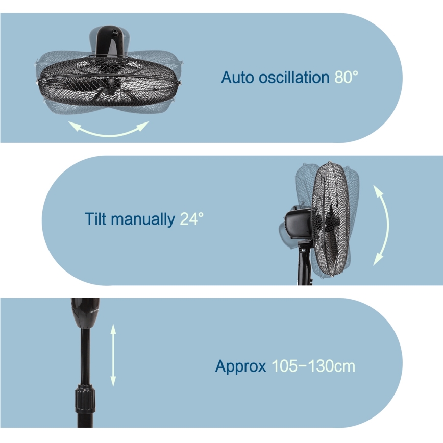 ZEVENTI - Ventilateur sur pied FLOW 40W/230V 120 cm noir