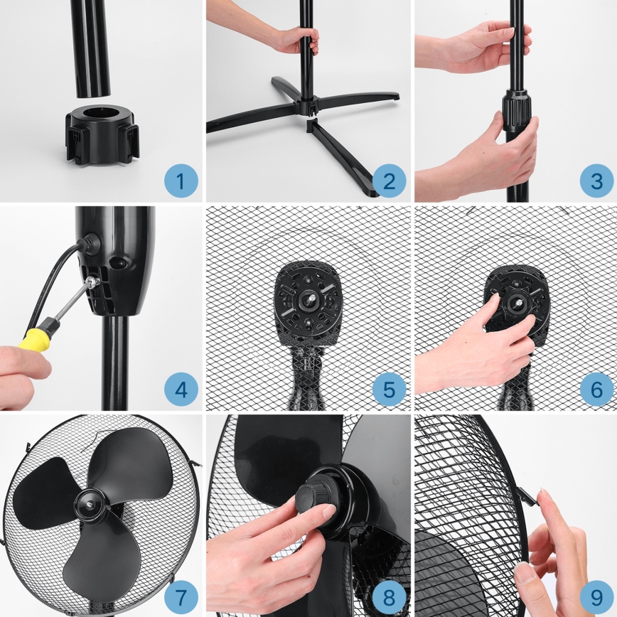 ZEVENTI - Ventilateur sur pied 40W/230V Ø 40 cm noir