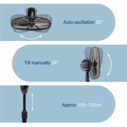 ZEVENTI - Ventilateur sur pied 40W/230V Ø 40 cm noir