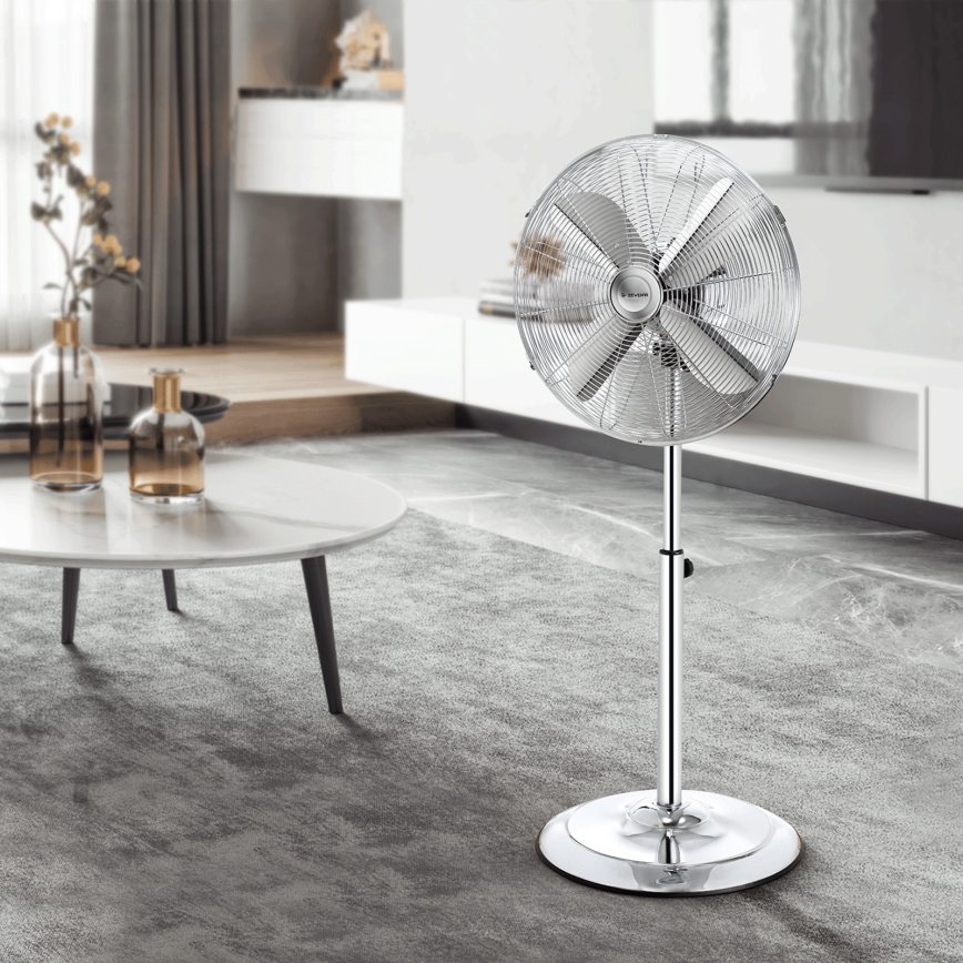 ZEVENTI - Ventilateur sur pied FLOW 50 W/230 V, hauteur 125 cm, chromé brillant